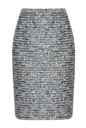 Pencil Tweed Skirt in Blue/Grey Tweed - Penny