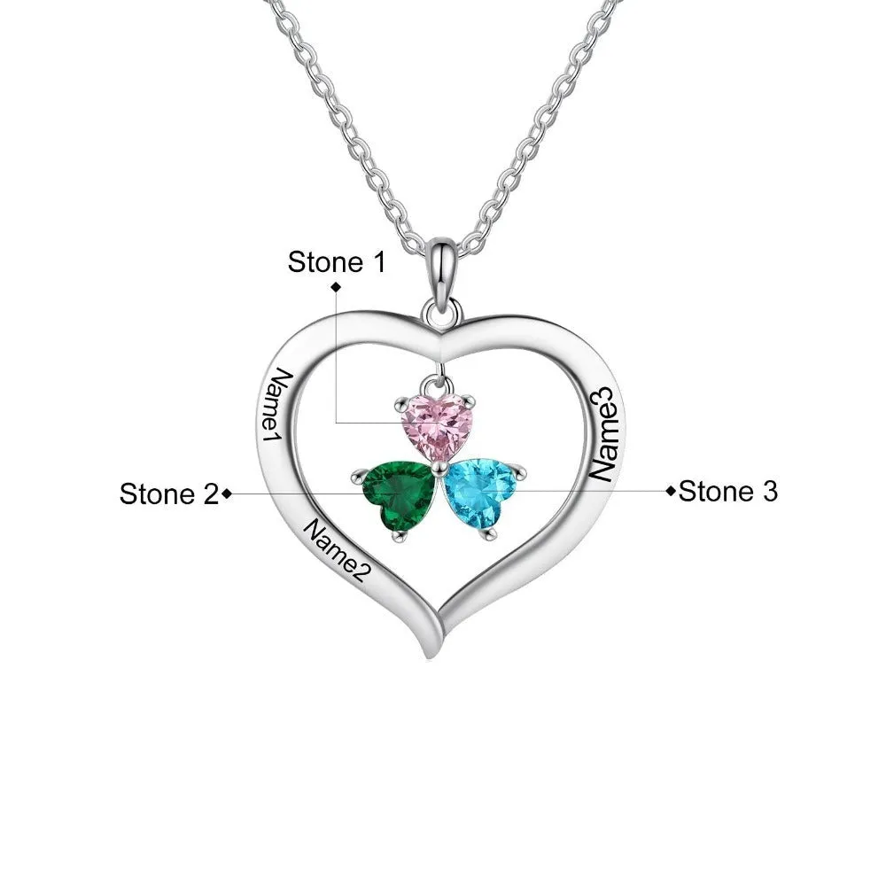 Personalized Heart-Shaped Necklace Of 3 Stones