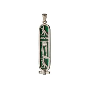 Personalized Sterling Silver Created Malachite Cartouche Pendant