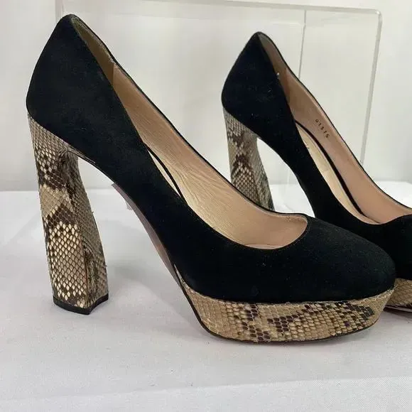 Prada Black With Snake Platform Shaped Heels Shoes