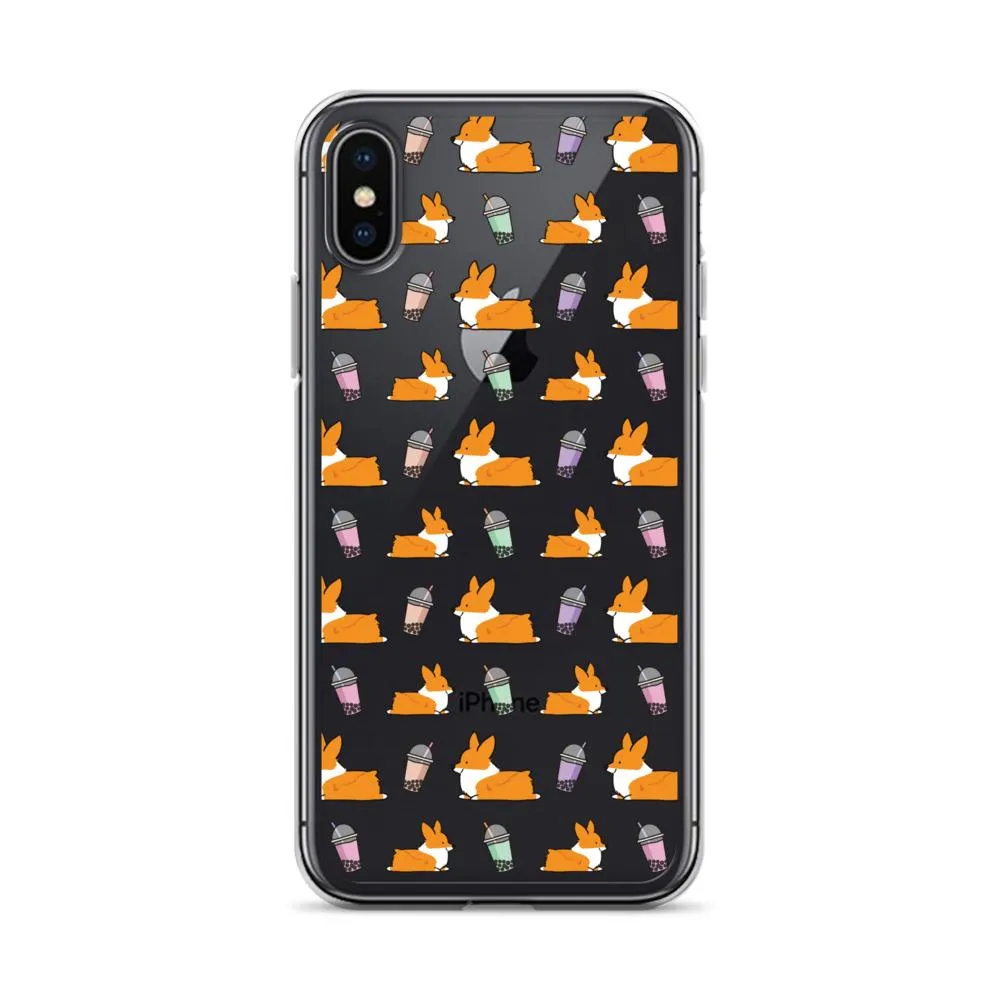 "Bubble Tea Corgis" Clear iPhone Case