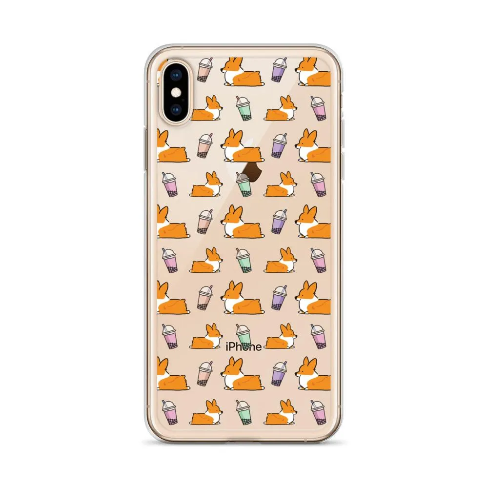 "Bubble Tea Corgis" Clear iPhone Case