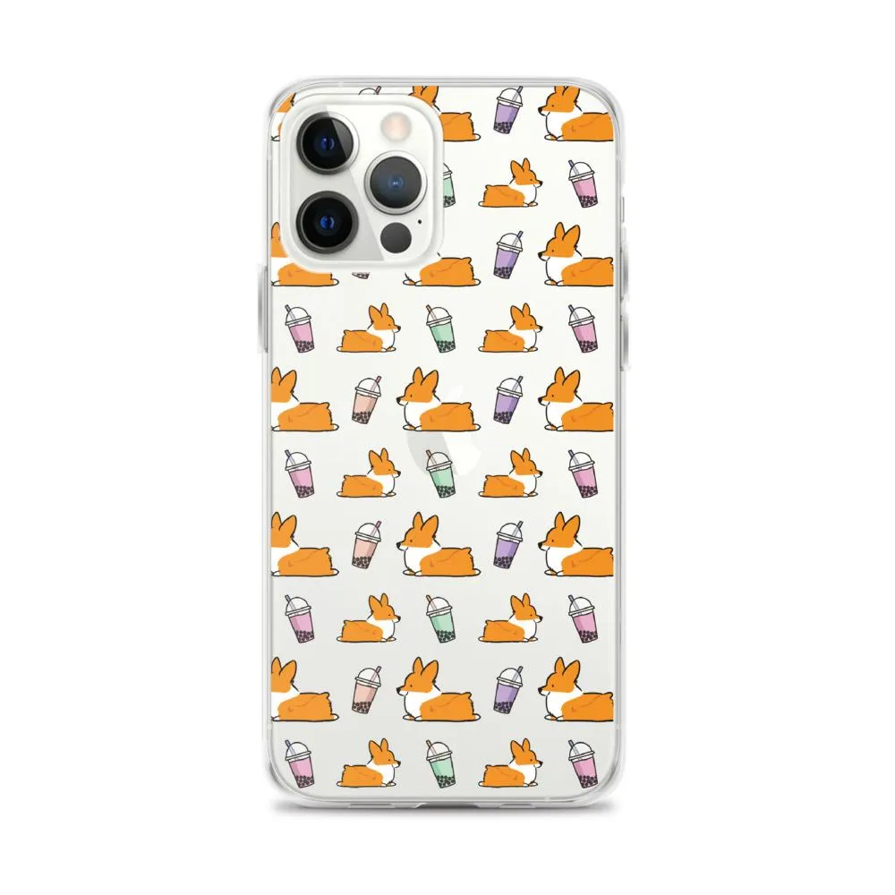 "Bubble Tea Corgis" Clear iPhone Case