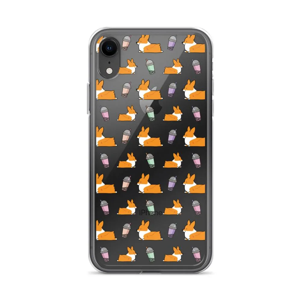 "Bubble Tea Corgis" Clear iPhone Case