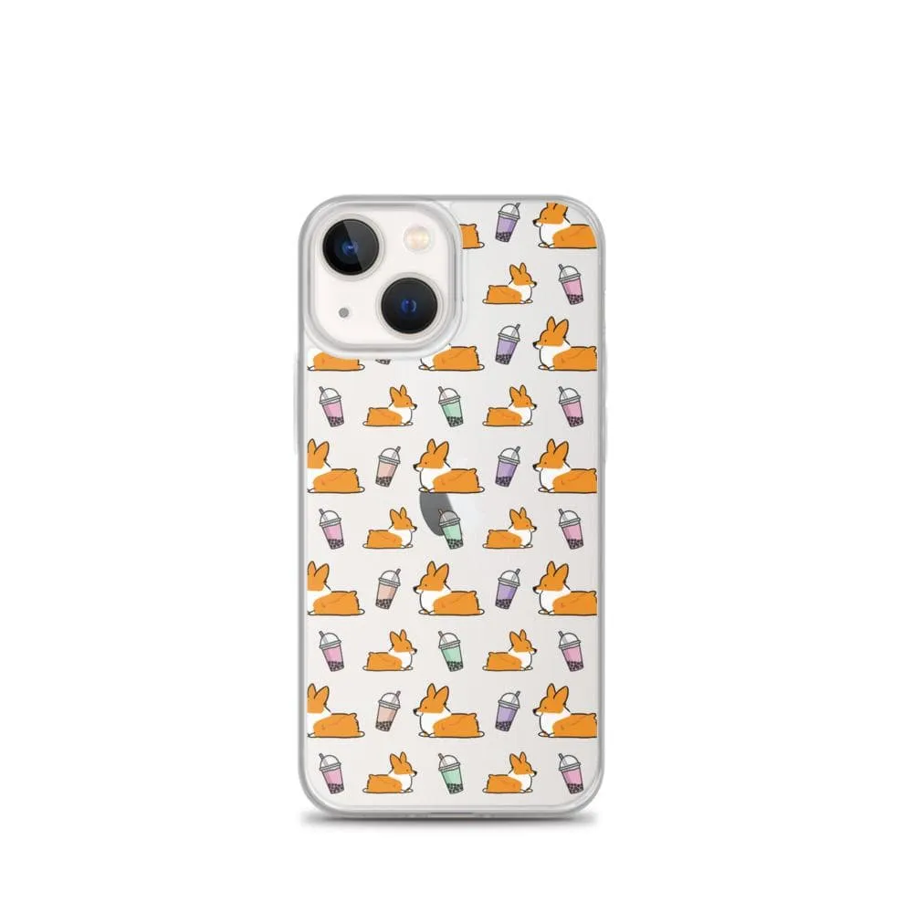 "Bubble Tea Corgis" Clear iPhone Case