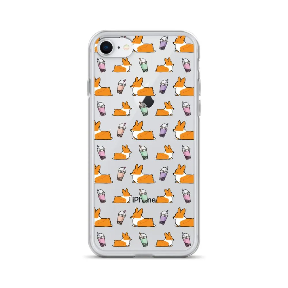 "Bubble Tea Corgis" Clear iPhone Case