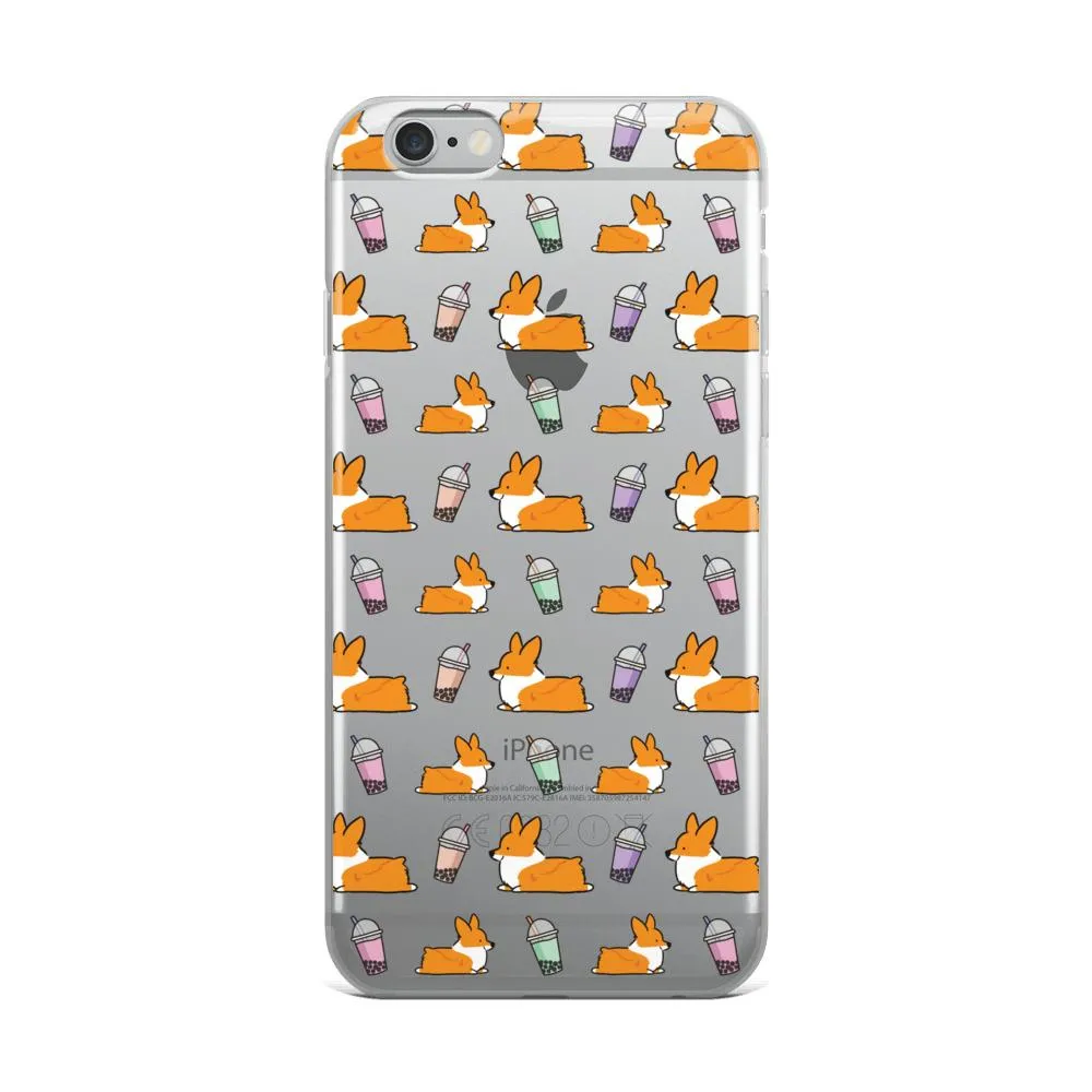 "Bubble Tea Corgis" Clear iPhone Case