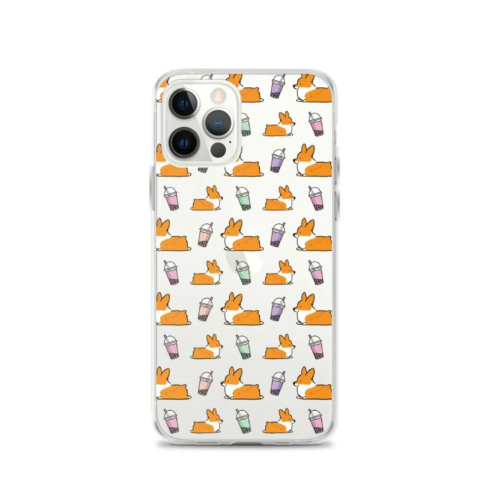 "Bubble Tea Corgis" Clear iPhone Case