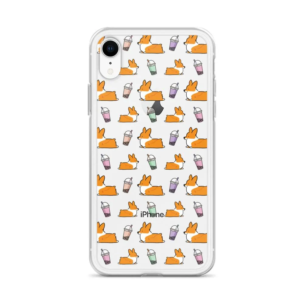 "Bubble Tea Corgis" Clear iPhone Case