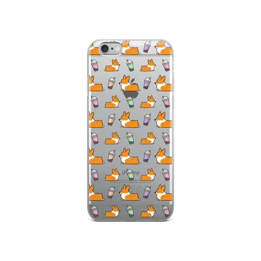 "Bubble Tea Corgis" Clear iPhone Case