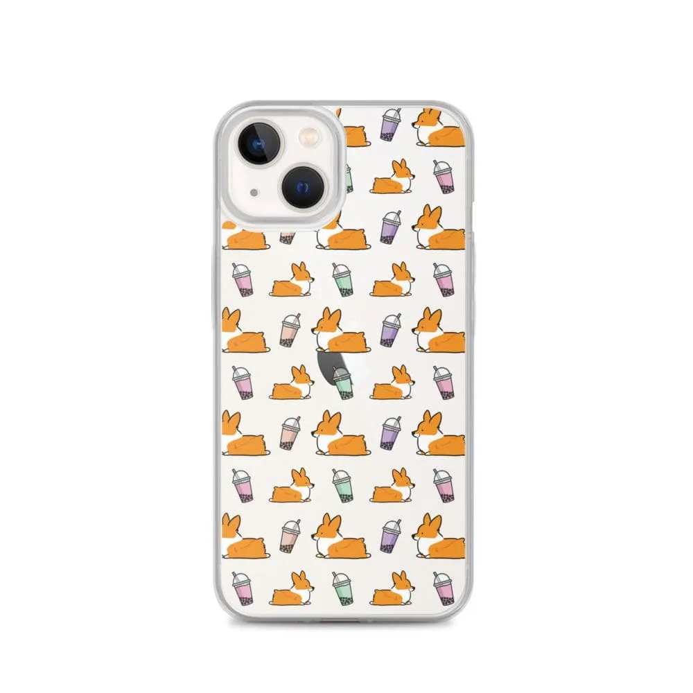 "Bubble Tea Corgis" Clear iPhone Case