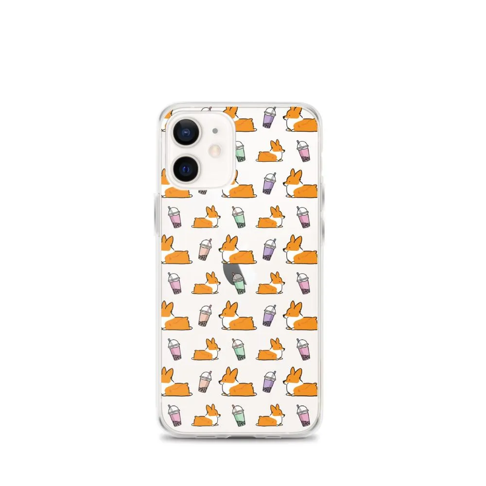 "Bubble Tea Corgis" Clear iPhone Case