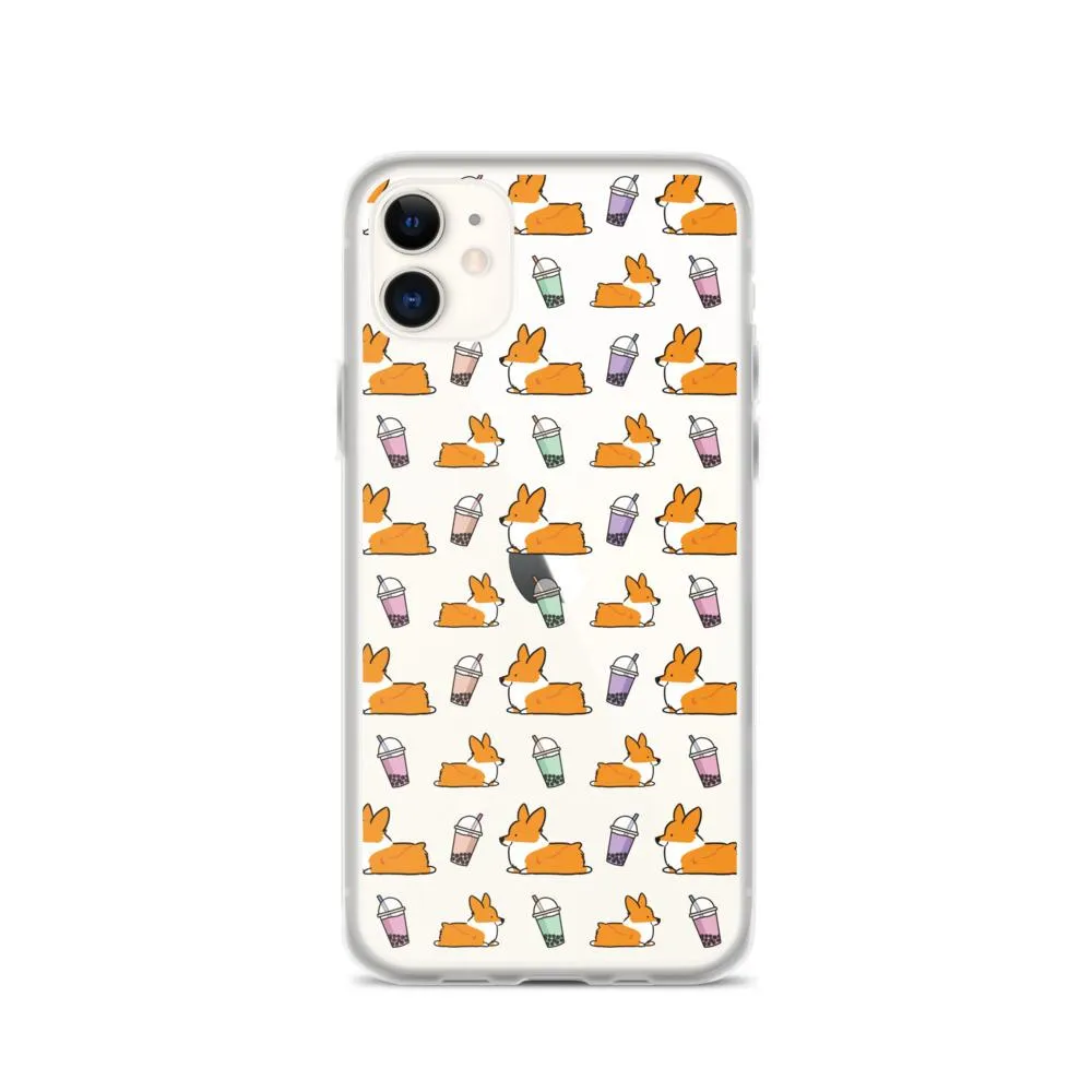 "Bubble Tea Corgis" Clear iPhone Case