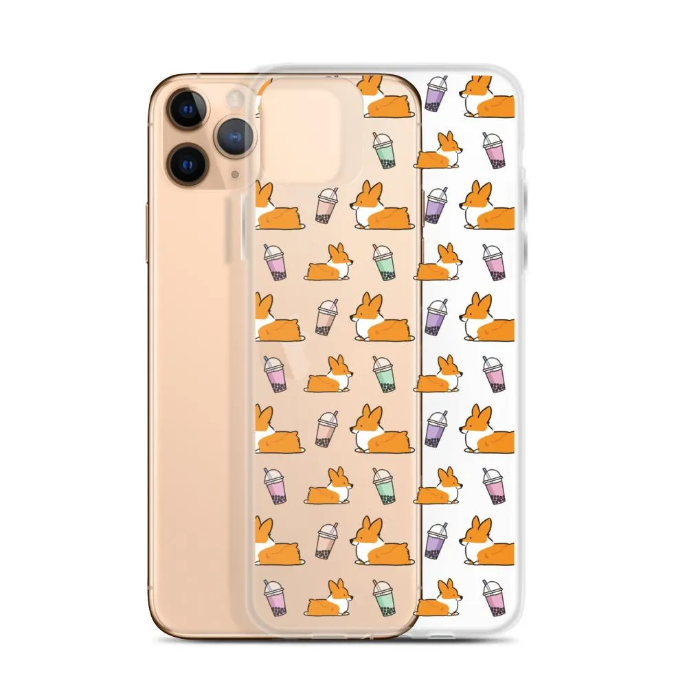 "Bubble Tea Corgis" Clear iPhone Case