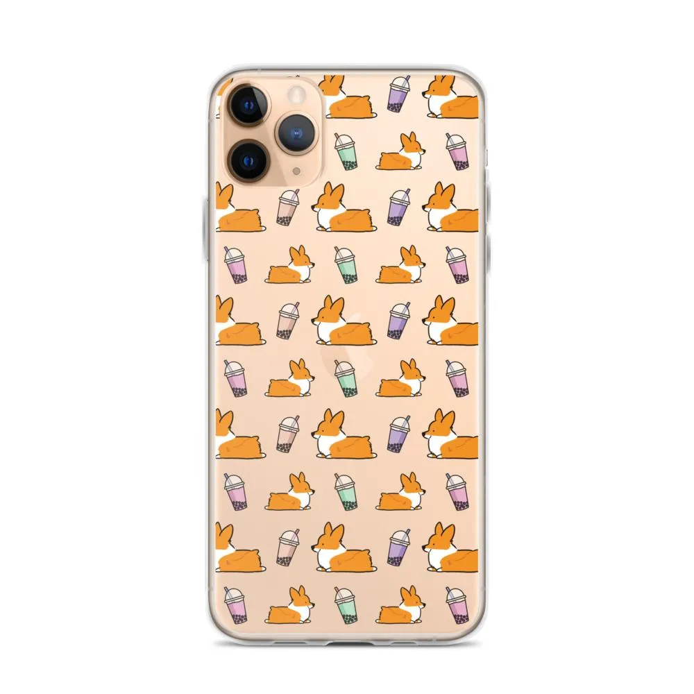 "Bubble Tea Corgis" Clear iPhone Case