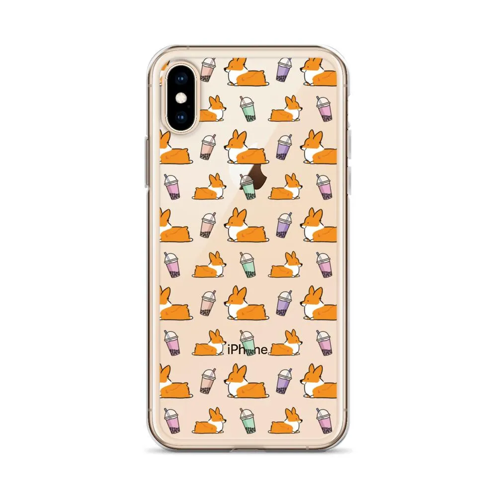 "Bubble Tea Corgis" Clear iPhone Case