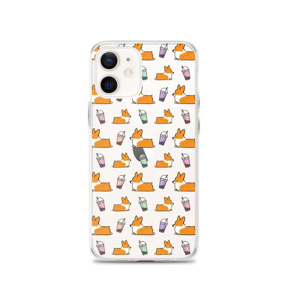 "Bubble Tea Corgis" Clear iPhone Case