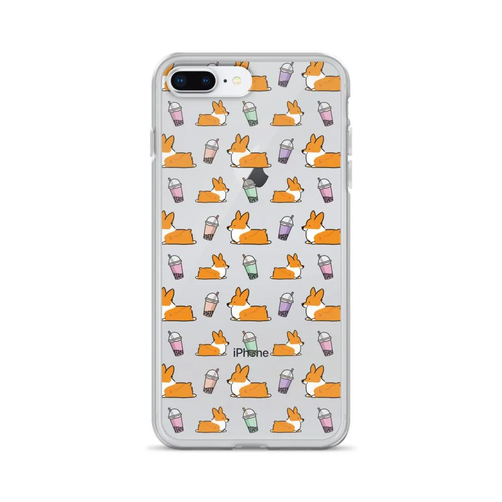 "Bubble Tea Corgis" Clear iPhone Case