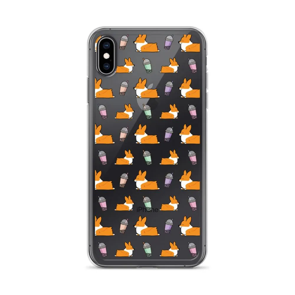 "Bubble Tea Corgis" Clear iPhone Case