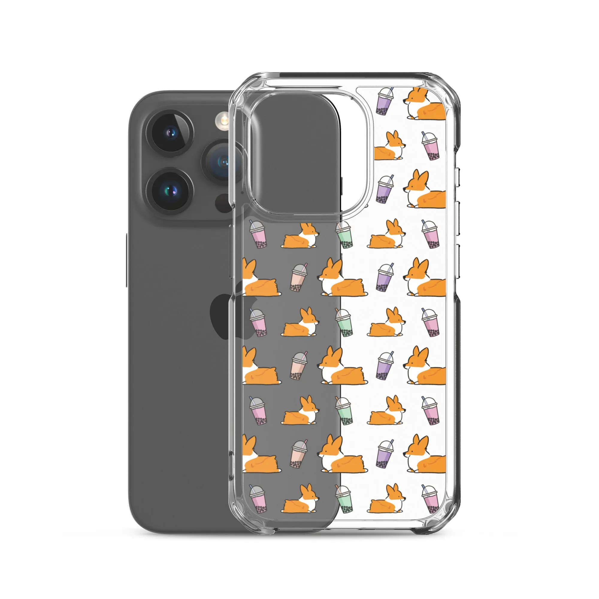 "Bubble Tea Corgis" Clear iPhone Case