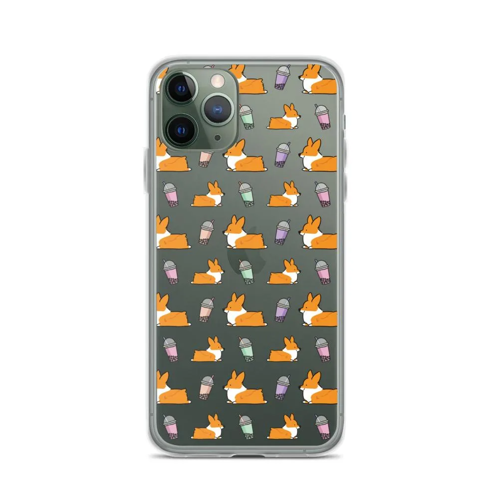 "Bubble Tea Corgis" Clear iPhone Case