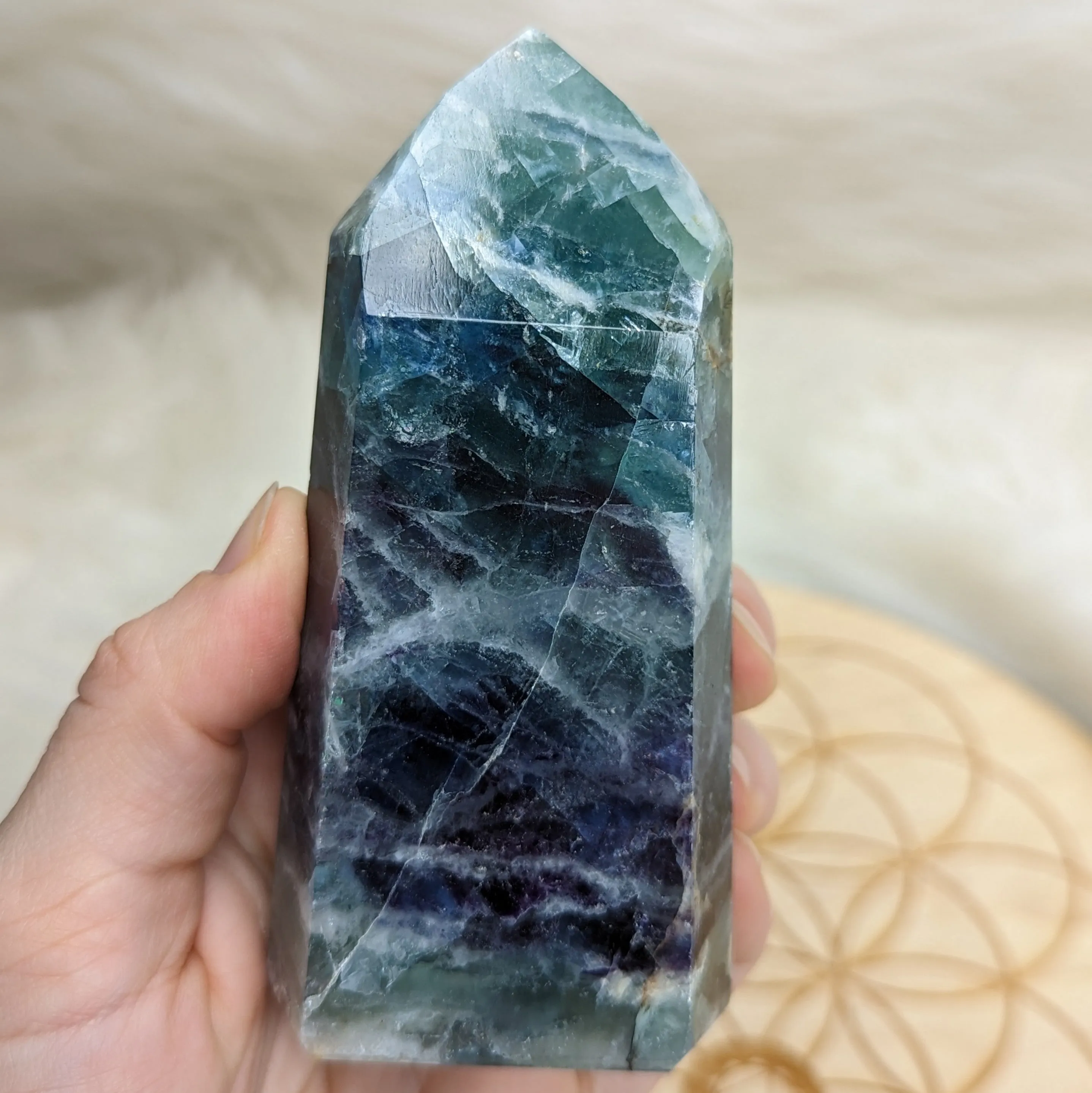 Rainbow Flourite Obelisk Carving ~ Stunning Bright Colors!