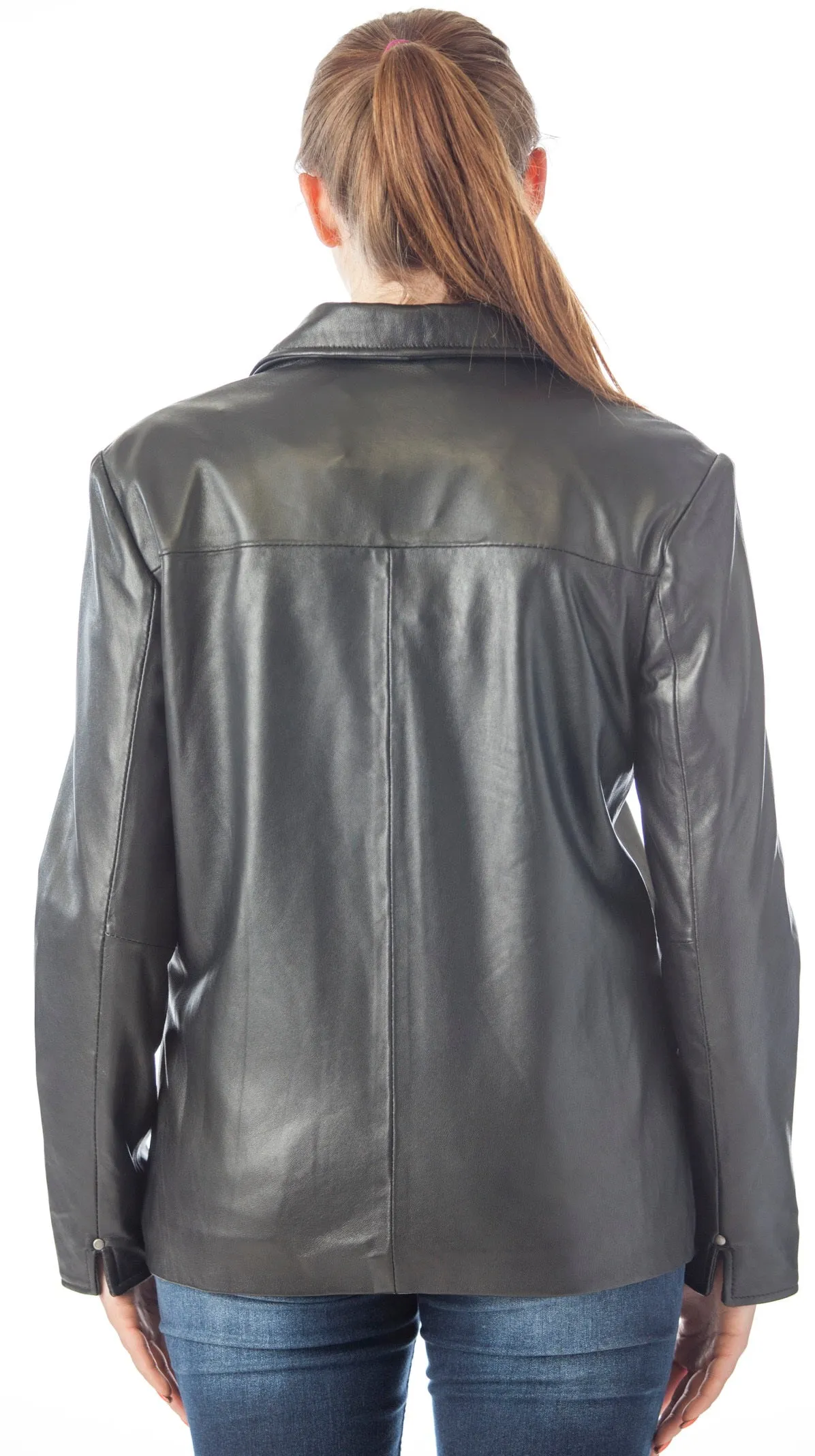 REED Women's Lambskin 26" Classic Leather Jacket - Imported