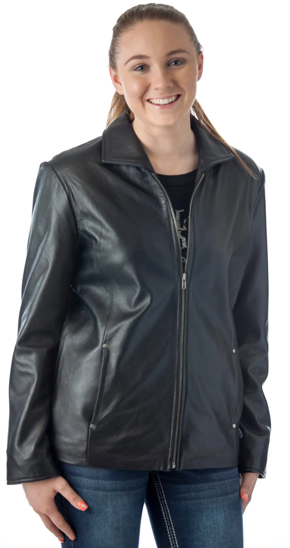 REED Women's Lambskin 26" Classic Leather Jacket - Imported