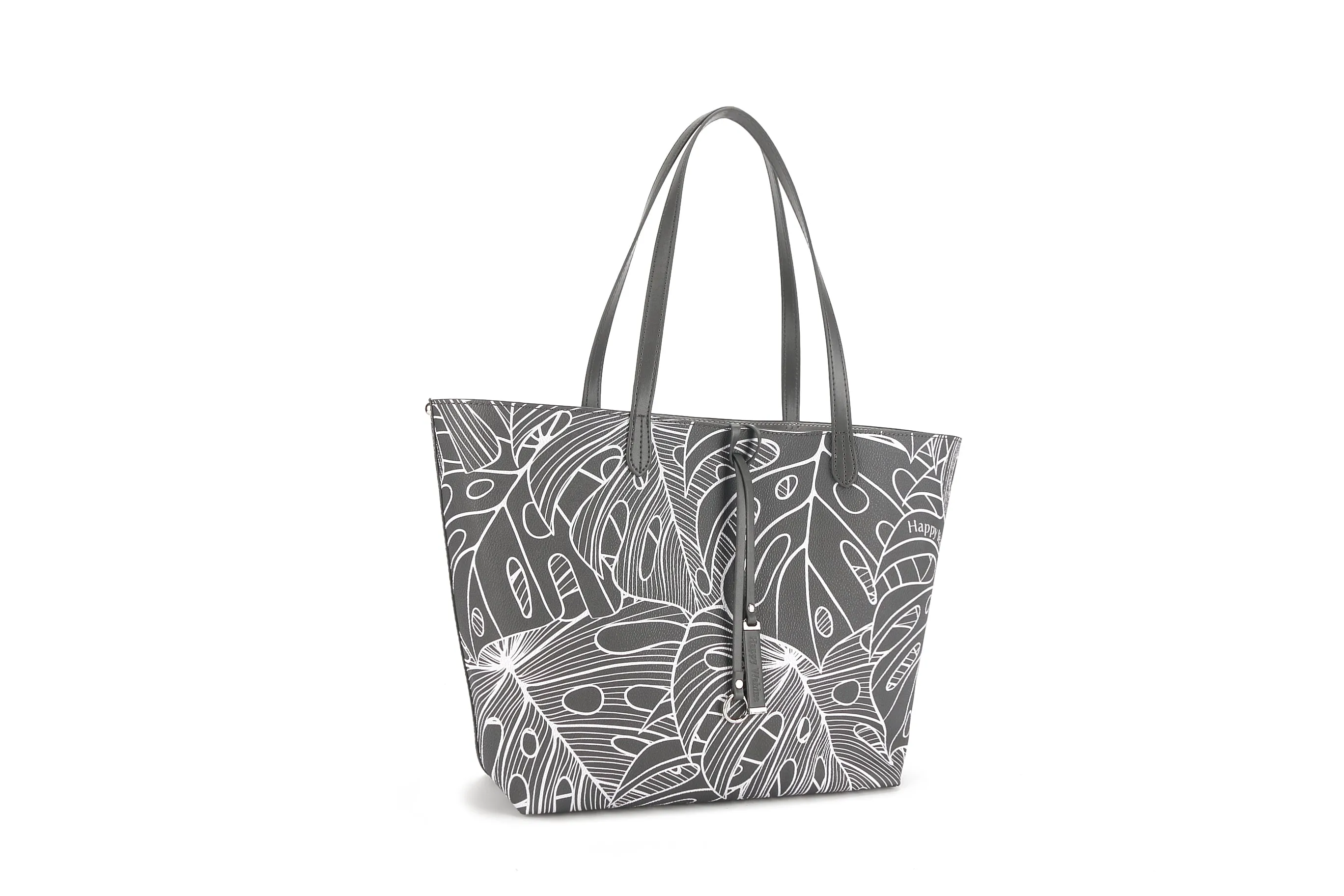 Reversible Tote Nancy Large Monstera Lines Grey