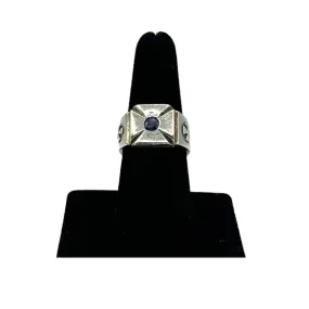 RING Sterling Silver Old World Cross with Blue Gemstone