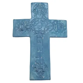 SALE Avignon ceramic wall cross in Powder Blue and Silver