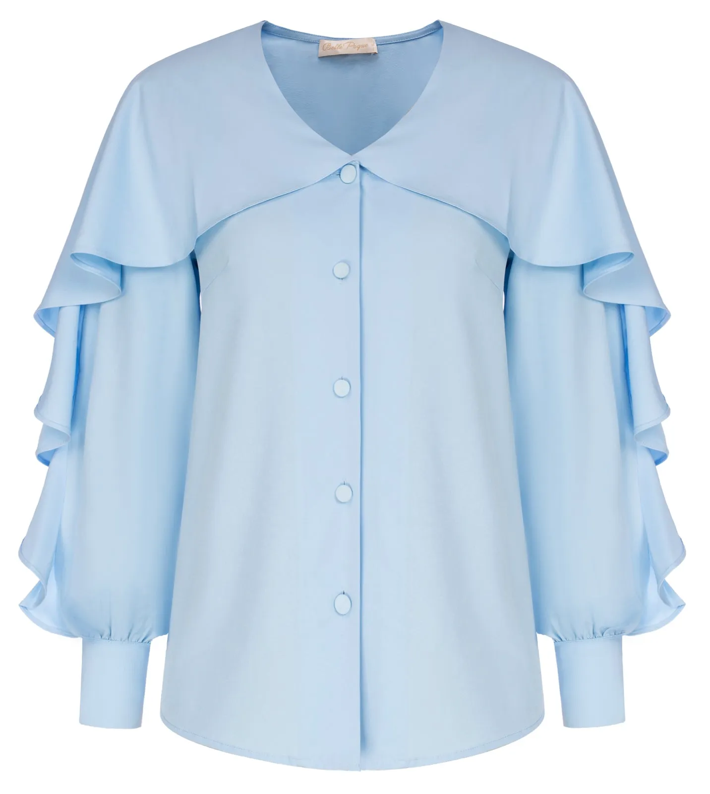 Seckill Offer⌛Ruffle Decorated Shirt Long Sleeve V-Neck Button-up Tops