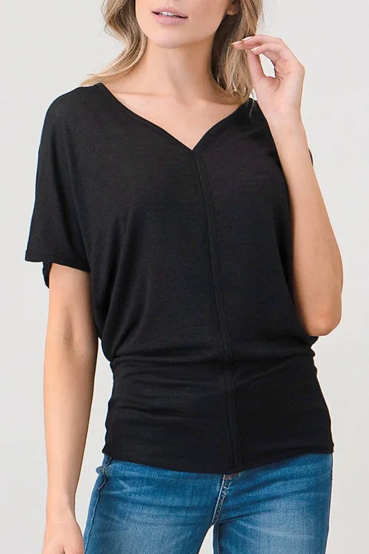 Short Dolman Sleeve V-neck Tops