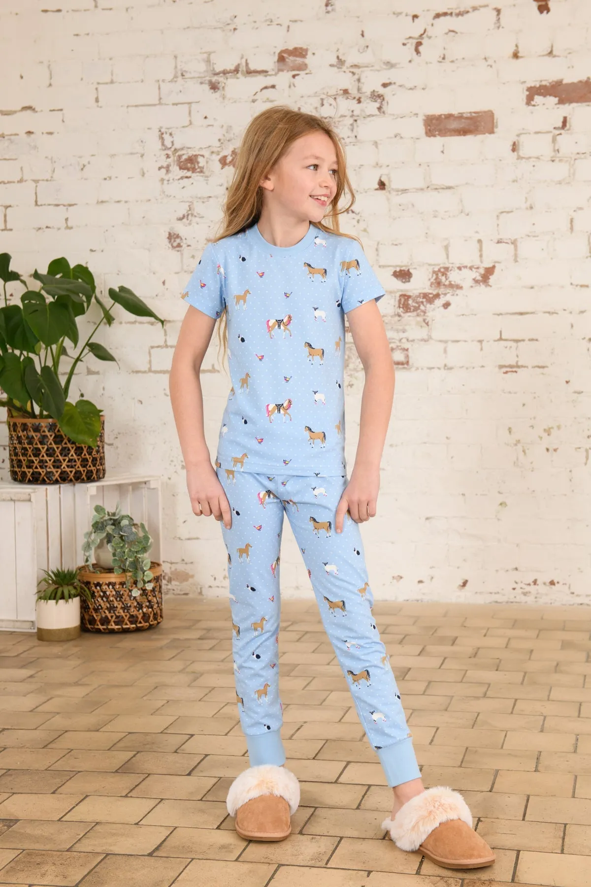 Short Sleeved Pyjamas - Blue Animal Print