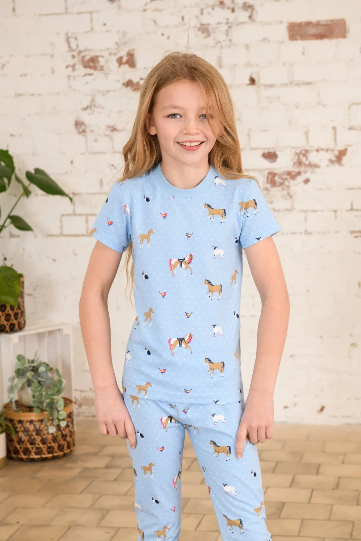 Short Sleeved Pyjamas - Blue Animal Print