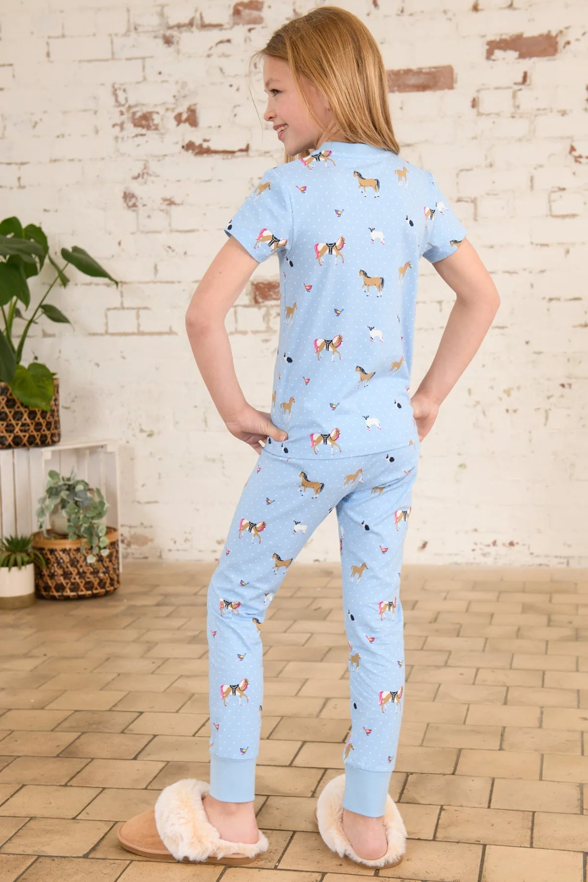 Short Sleeved Pyjamas - Blue Animal Print