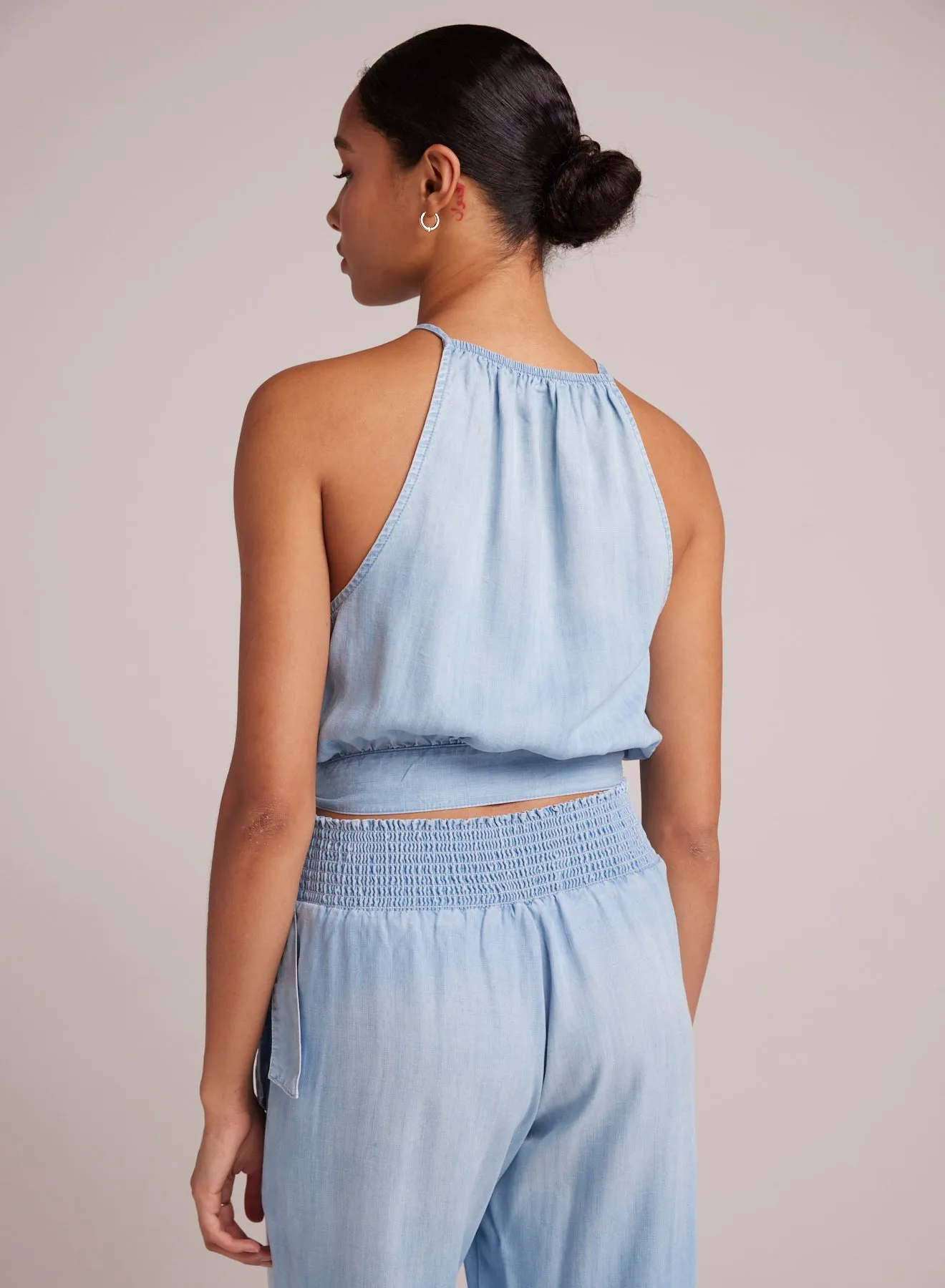 Side Tie Button Halter - Caribbean Wash