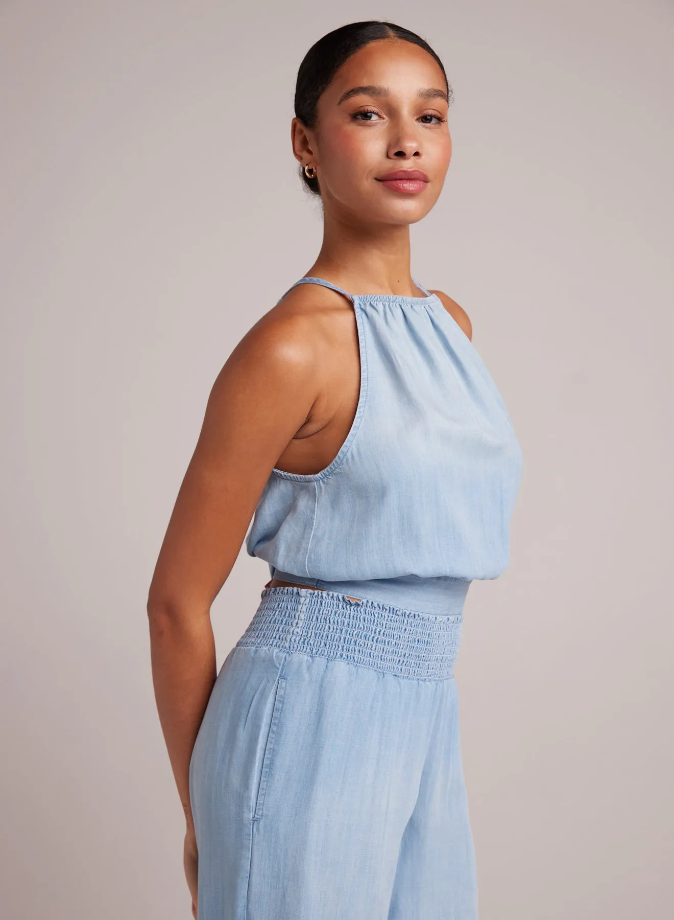 Side Tie Button Halter - Caribbean Wash