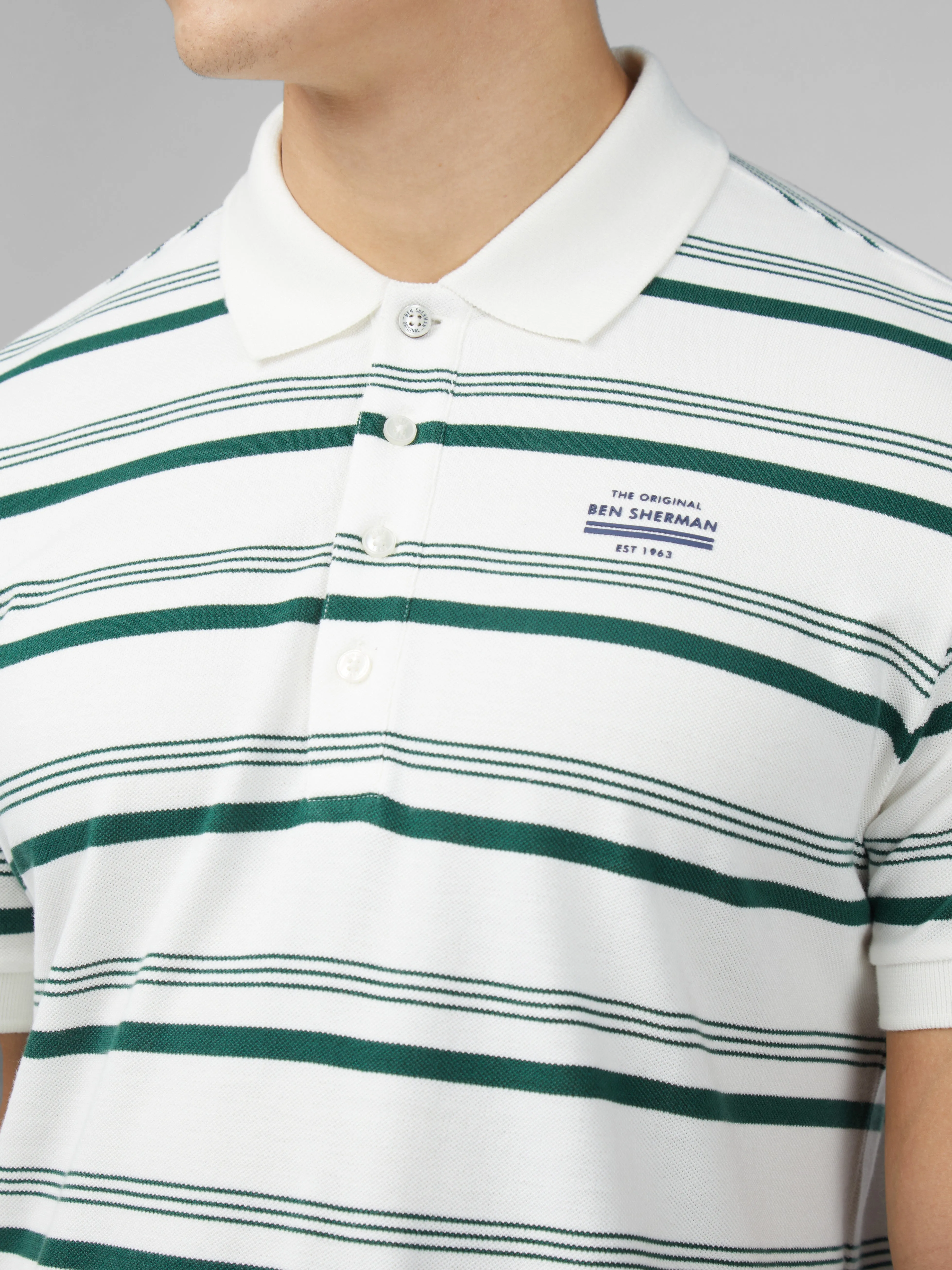 Signature Fine Stripe Polo - Snow White