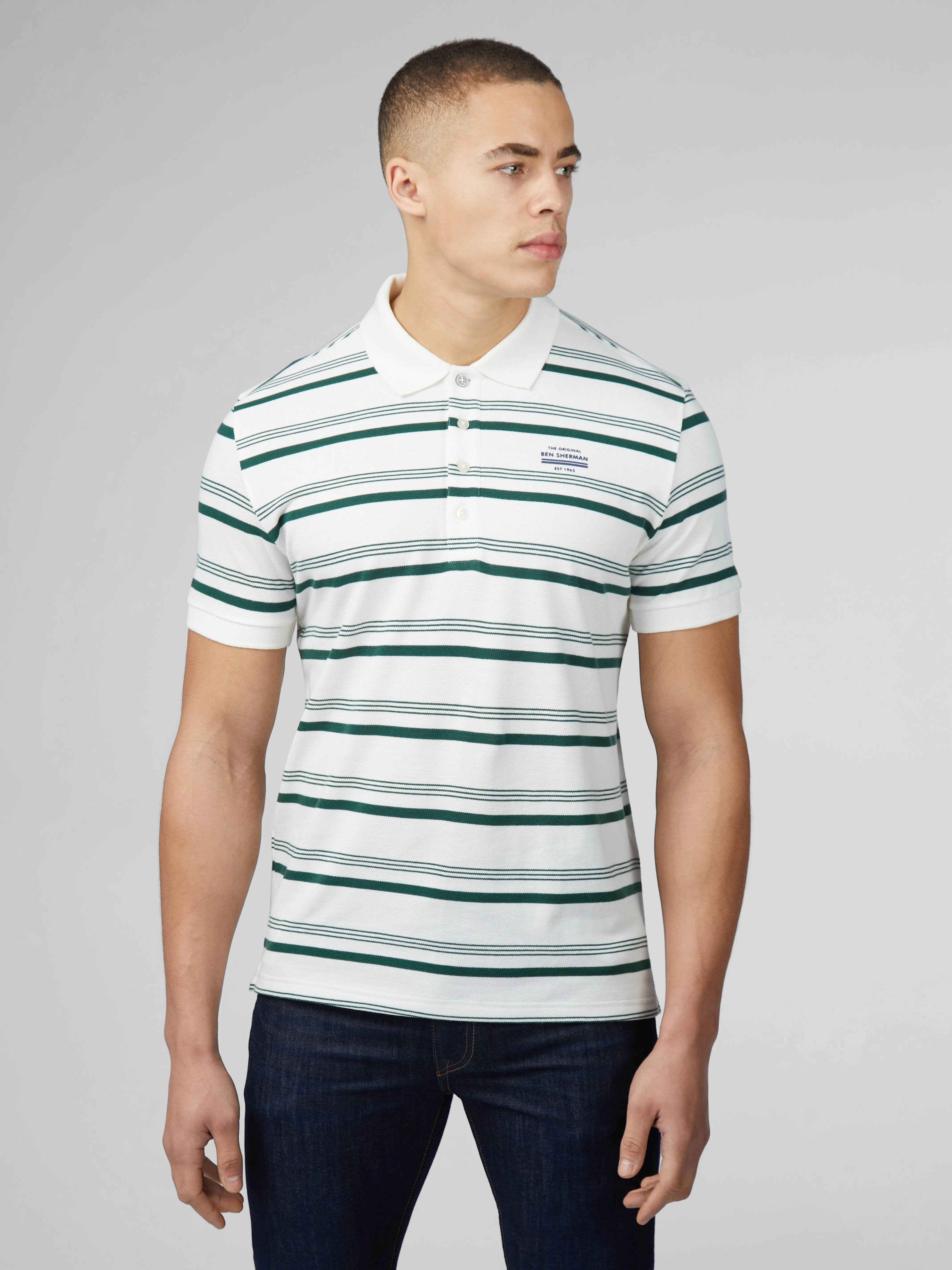 Signature Fine Stripe Polo - Snow White