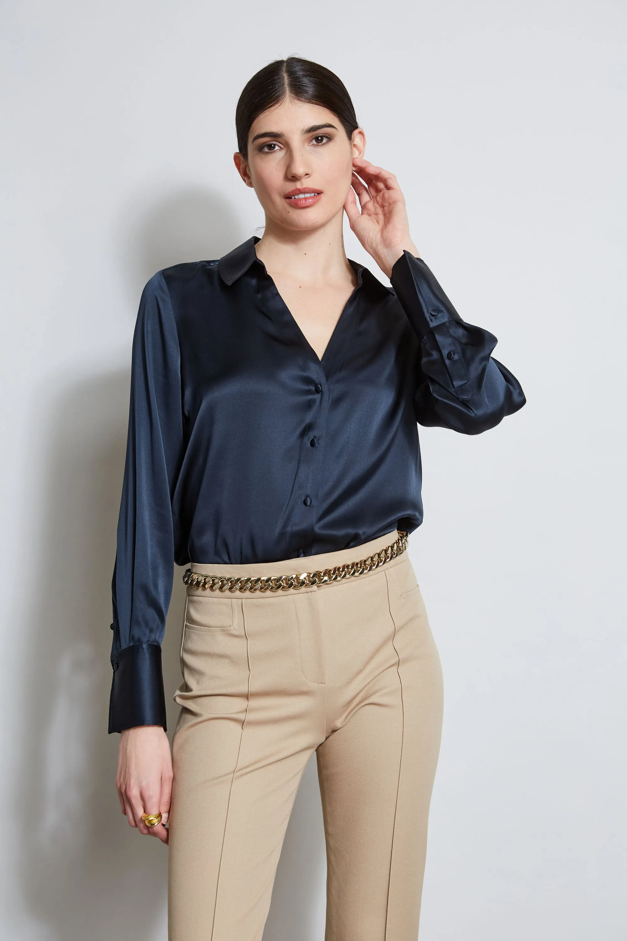 Silk Satin Button Down Shirt