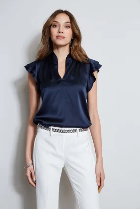 Silk Satin Flutter Sleeve Shirt