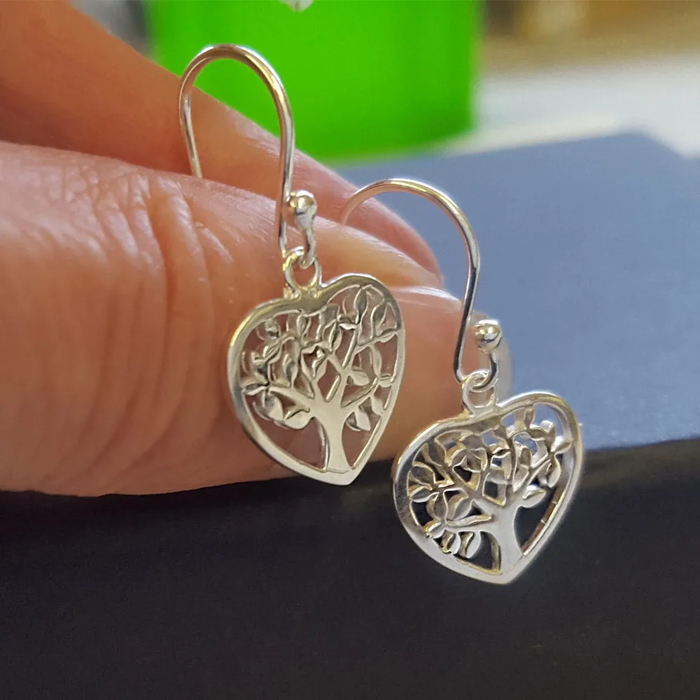 Silver Tree Heart Earrings, Tree Of Life Sterling Silver