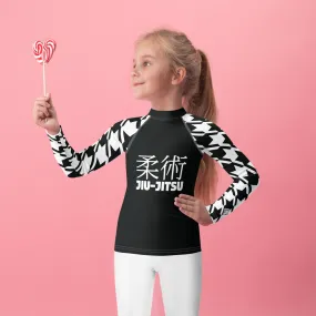 Sleek and Sophisticated: Houndstooth Classic Jiu-Jitsu Long Sleeve Rash Guard for Girls' BJJ Regular price