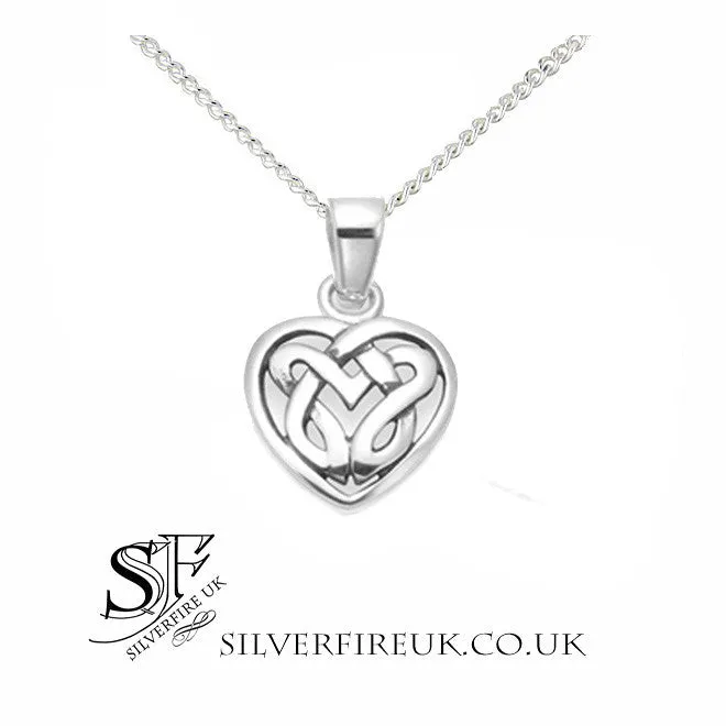 Small Celtic Heart Necklace, Love Knots