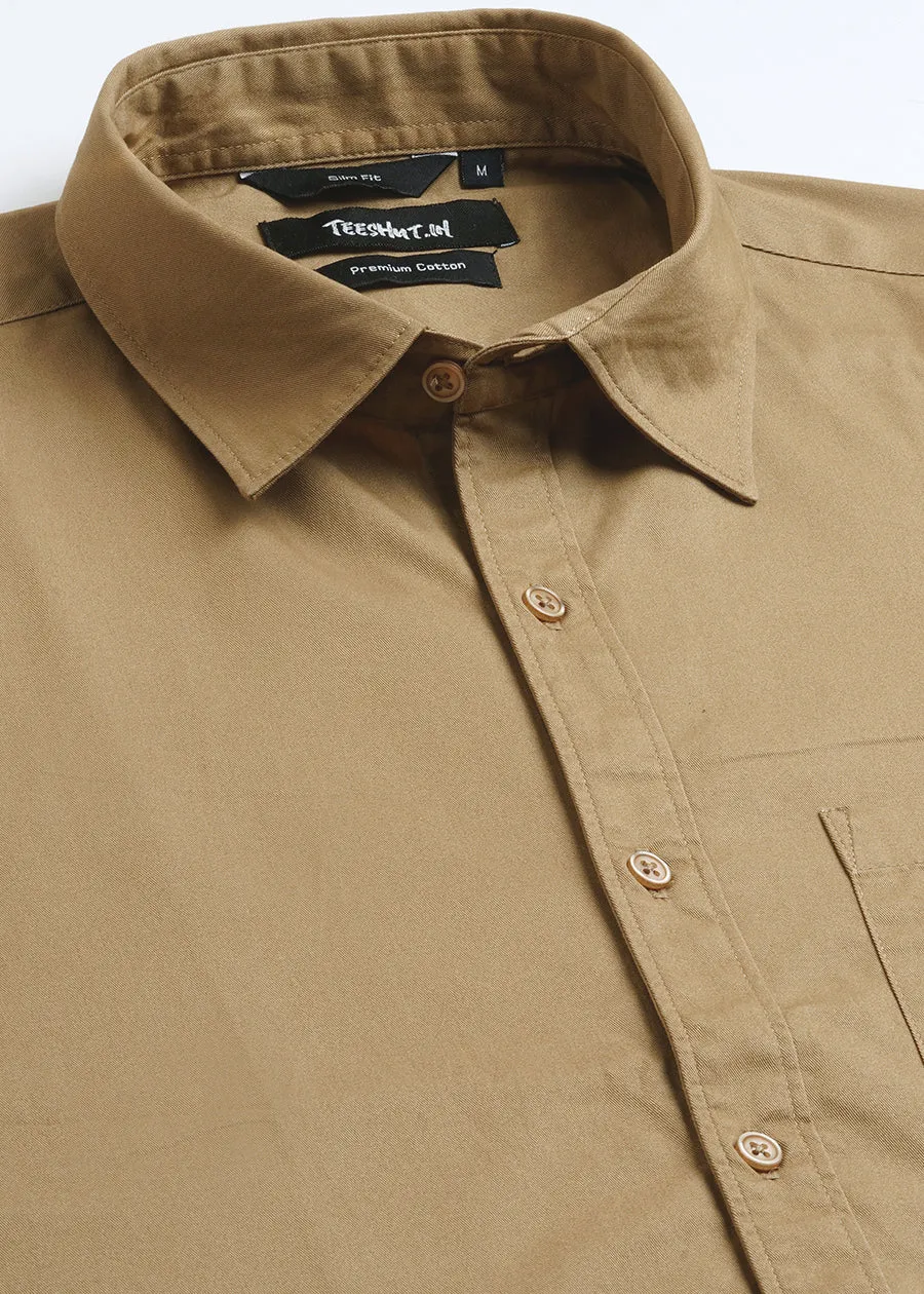 Solid Mens Full Sleeve Shirt - Beige