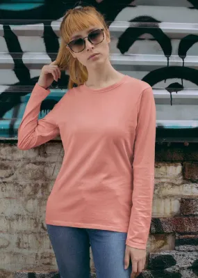 Solid Women Full Sleeve T-Shirt - Salmon Pink