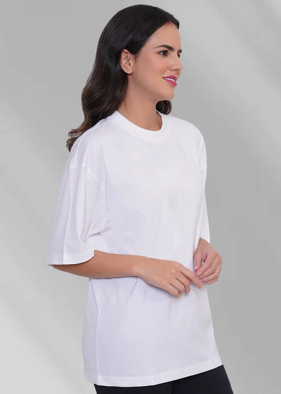 Solid Women Oversized T-Shirt - White