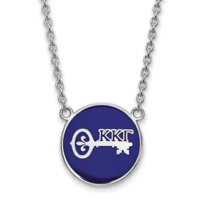 Sterling Silver Pitt Greek Kappa Kappa Gamma Blue Enamel Disc Necklace