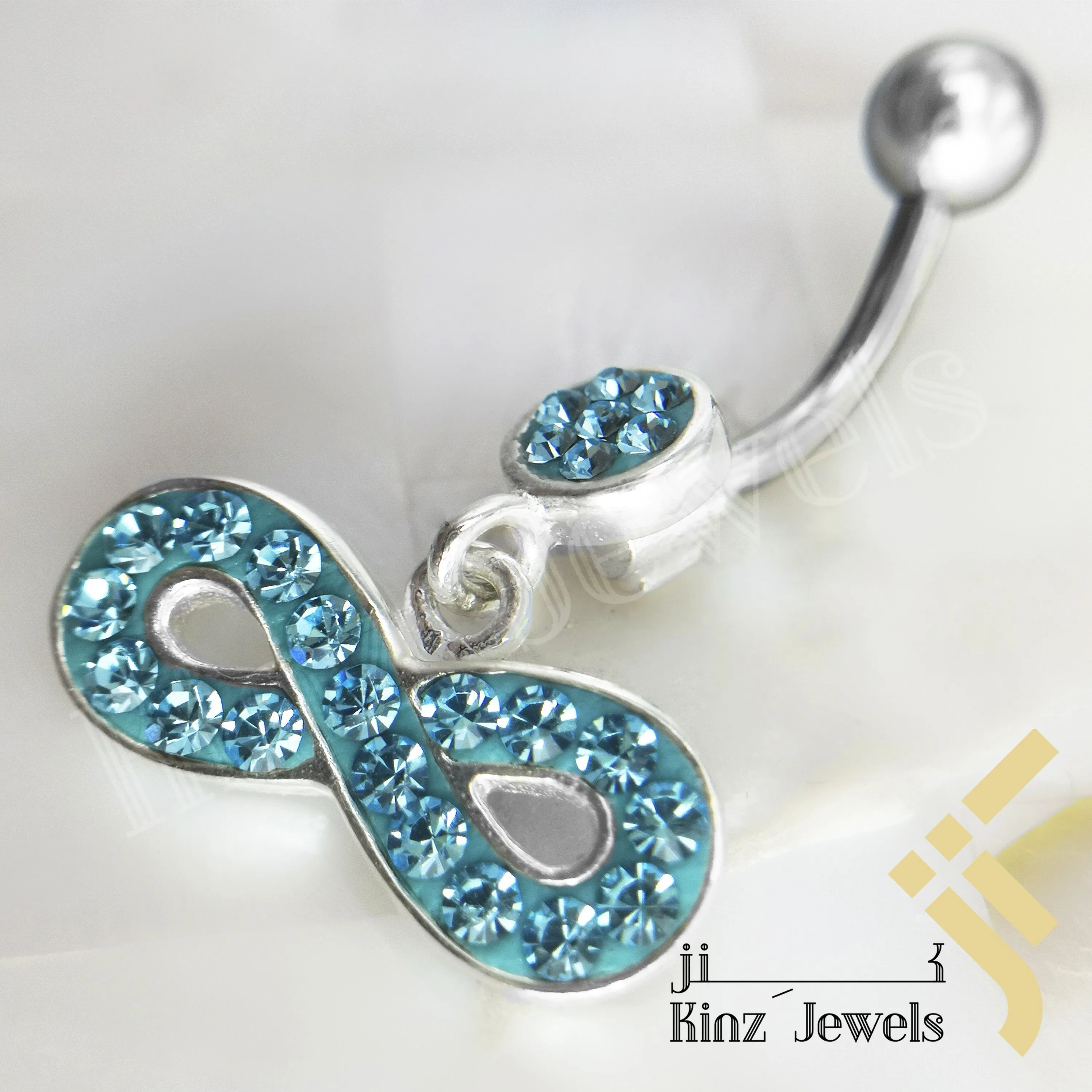 Sterling Silver Rhodium Vermeil Baby Blue Infinity Navel Piercing